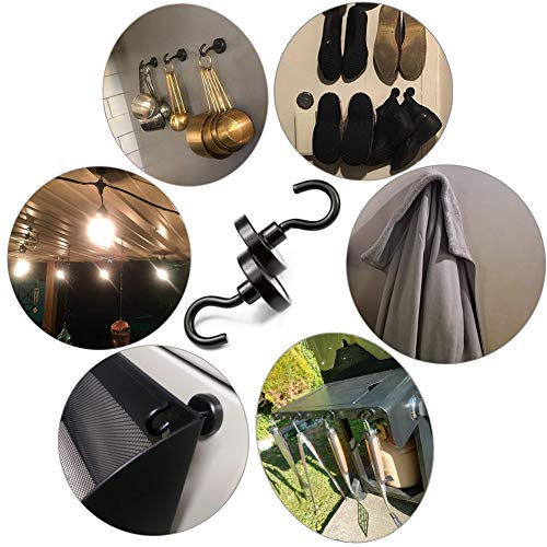 JANSANE Magnetic Hooks 48LB Heavy Duty for Cruise Cabins Refrigerator Locker Classroom Dia. 25mm Strong Neodymium Magnet Hooks Hangers for Hanging BBQ Grill Tools Keys Black 8 Pack