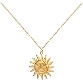 HWJQ Chunky Gold Sun Pendant Necklace Stainless Steel Sunburst Sunshine Necklace Sunlight Sunrise Sun Bubble Necklaces Puffy for Women Summer Beach Jewelry