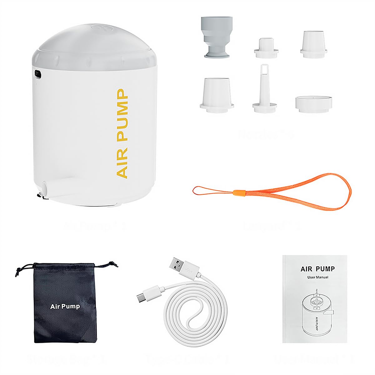 CENPEK Wireless Portable Electric Tiny Air Pump 2000 mAh Rechargeable Camping light lantern with 5 Different Nozzles for Air Mattress Clothing Vacuum Bags etc