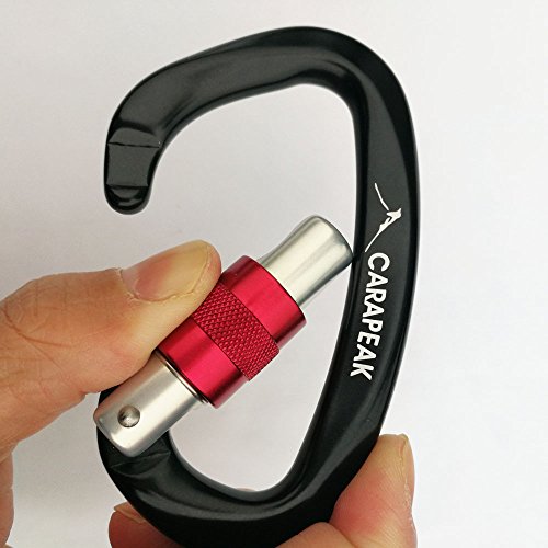 CARAPEAK 25kN Heavy Duty Screwgate Locking Rock Climbing Carabiner Set, 4 Pack Snag-Free D Shaped Screw Lock Carabiner, Strong Aluminum Lockable Clip Black