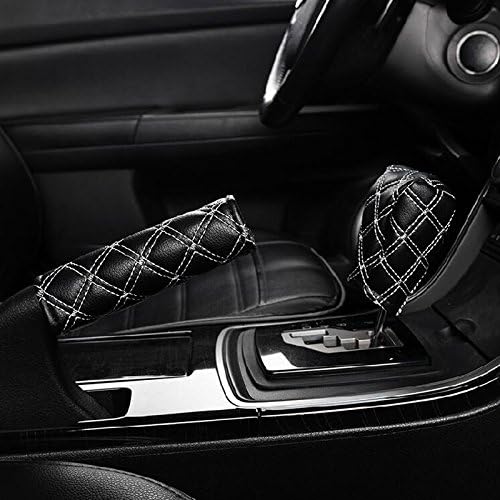 2PCS Auto Decoration Gear Set Hand Brake Covers Case Protectors Grid Microfiber Car Accessory Black&amp;Red Set