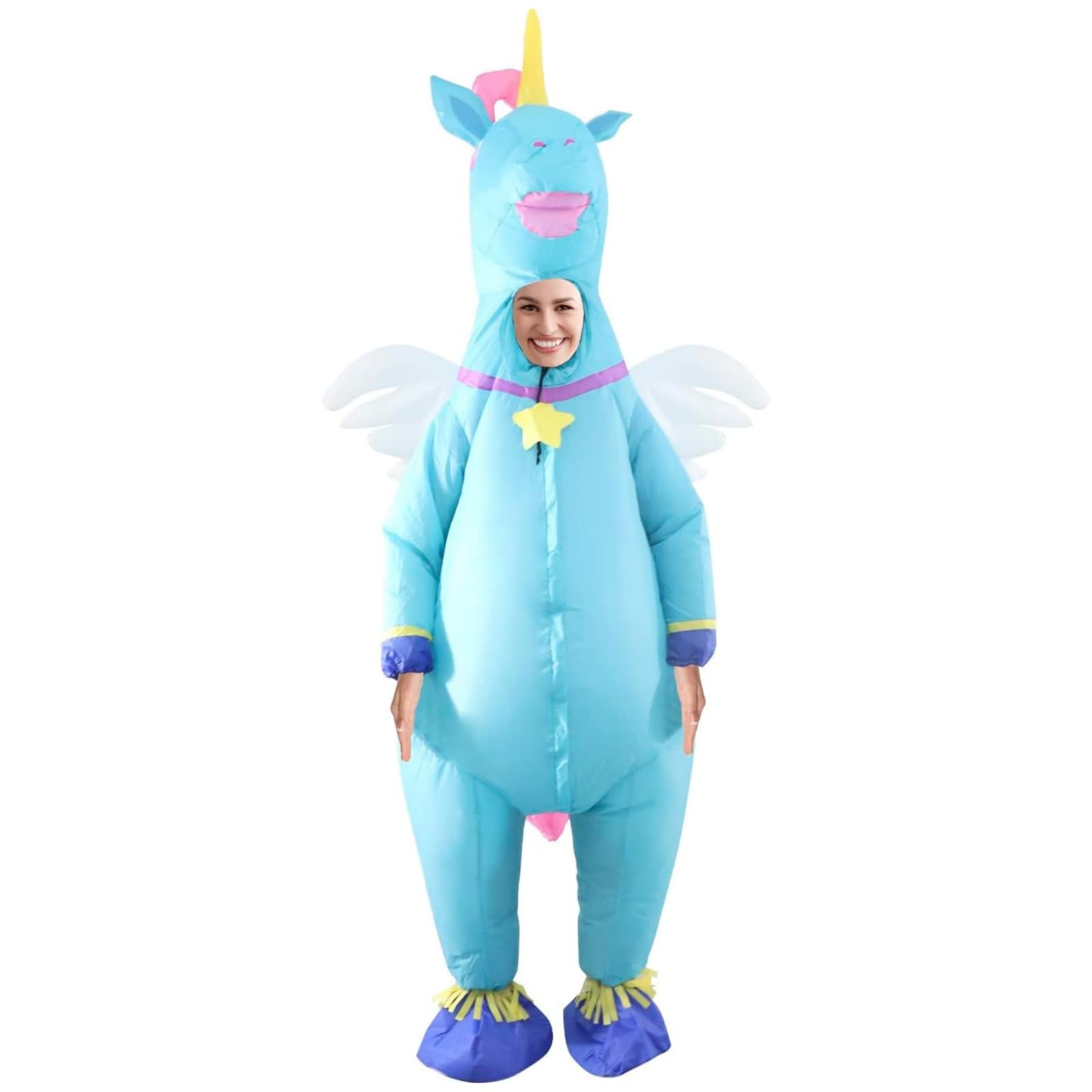 Photo 1 of InfleasJoiy Blue unicorn inflatable dress up costume, inflatable costume for party