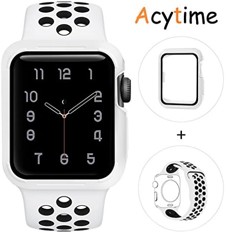 For Apple Watch Band, Acytime Durable Soft Silicone Replacement iWatch Band Sport Style Wrist Strap for Apple Watch Band Series 3 Series 2 Series 1 (White Black, 38mm S/M)