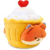 Anirollz Cupcake Foxiroll Plush Pillow, Kawaii Fox in Cupcake, 6" | Small soft plush toy dressed in a cherry pie outfit; collectible pillow for kids &amp; women; bedroom decor; birthday gift.