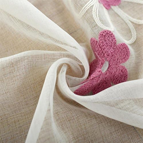 Floral Embroidered Sheer Curtains Faux Linen Grommet Curtain Panels for Living Room 52 x 84 Inch 1 Panel Rose