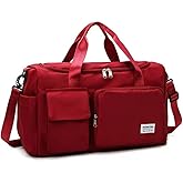 New men's and women's splash proof sports hand travel fitness shopping weekend camping overnight bags. (Wine red)