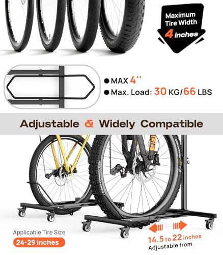 Housolution Vertical Bike Stand with Wheels, Stand-alone Mount for Wheels up to 29 Inches, Adjustable Height Without Holes for Garage & Apartment, Foot Support for Bikes Holds up to 80 lbs