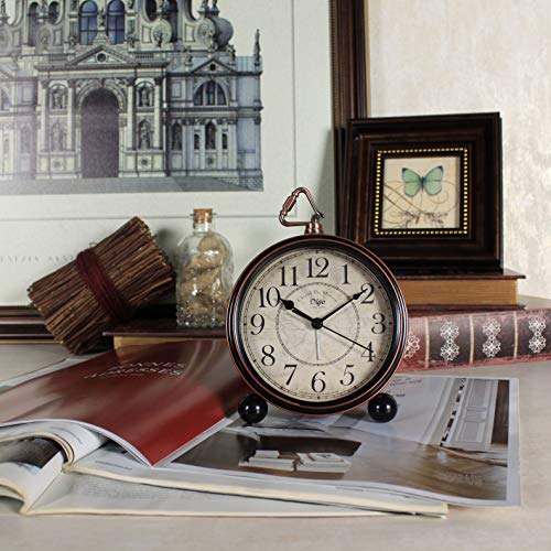 JUSTUP Desk Clock Silent, Retro Vintage Non-Ticking Desk Table Clock Small Decorative 5.2 in Alarm Clock Battery Operated with Large Numerals and HD Glass for Kids Sensors Indoor Decor (Black)