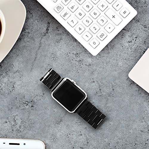 HILIMNY Compatible for Apple Watch Band 42mm 44mm, Classic Men Women Stainless Steel Metal iWatch Strap Replacement Wristbands for Apple Watch Series 1, 2, 3, 4, Black