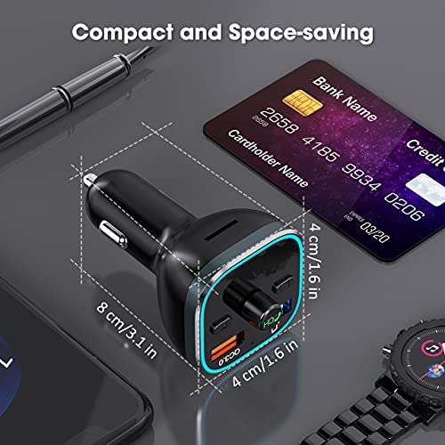 VT FM Transmitter for Car, Bluetooth 5.0 Car Radio Audio Adapter with QC3.0 Quick Charge & 6 RGB Colorful Light, MP3 Player Car Charger Support Hands-Free Calling, USB Drive, TF Card,Black