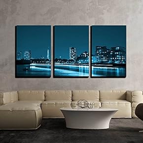3 Piece Canvas Wall Art - City Full of Light at Night - Modern Home Art Stretched and Framed Ready to Hang - 16"x24"x3 Panels
