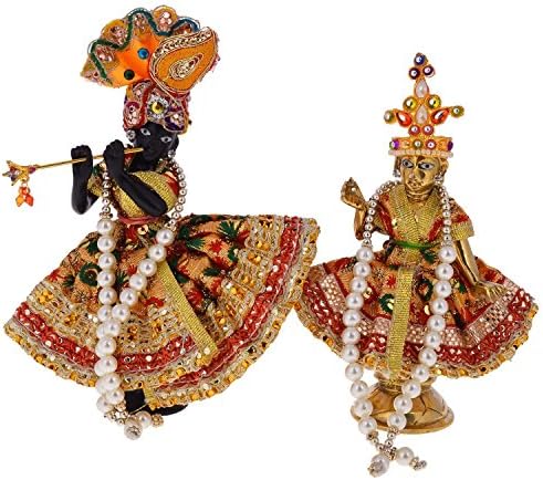 RAJKRUTI BRASS RADHA KRISHNA IDOL / STATUE / MURTI WITH UNIQUE DRESS / POSHAK WITH ASSORTED ACCESORIES