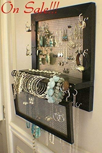 On Sale!!! You Pick the Stain Wall Mounted Jewelry Organizer with a Bracelet Bar and Stud Earring Holder