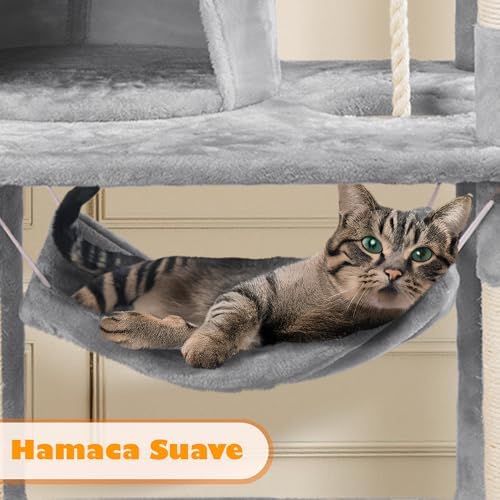 Arranhador de 158 cm Torre de Gatos Grande Cinzento Claro