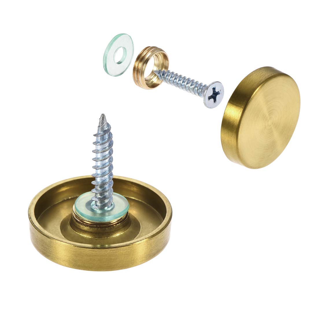sourcing map Mirror Screws, Decorative Cap Fasteners Cover Nails, Electroplated Wire Drawing, Golden 25mm/0.98" 8pcs