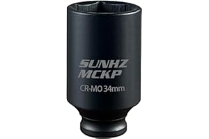 SUNHZ MCKP SUNHZMCKP 1/2 Inch Drive Impact Socket, Metric 34 mm Deep 6 Point Socket, CR-MO, Axle Nut Impact Grade Socket for Easy Removal (34mm Socket)