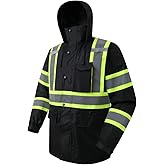 JKSafety Hi-Vis Reflective Safety Rain Jacket for Men Women Waterproof Rain Gears for Farming Fishing Work HV Rain Jacket with Inner Mesh Lining and Pockets (117A-Black XL)