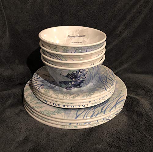 Tommy Bahama 100% Melamine 12-Piece Dinnerware, 4- Dinner Plates (11” Diameter), 4-Salad Plates (9” Diameter), 4-Cereal/Soup Bowls (7” Diameter x 2” Deep) SEA HORSE