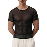 Mens Mesh T Shirt Short Sleeve Sheer Fishnet See Through Muscle Undershirt Gym Workout Sexy Breathable Mesh Top