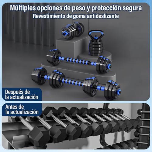 KIROGILY Mancuernas para Ejercicio 6 en 1, 20 kg para Pesas para Ejercicio en Casa– Mancuernas Ajustables Multifuncionales, Set de mancuernas y Peso, Kit de Pesas para ejercicio, Ideal para Fitness