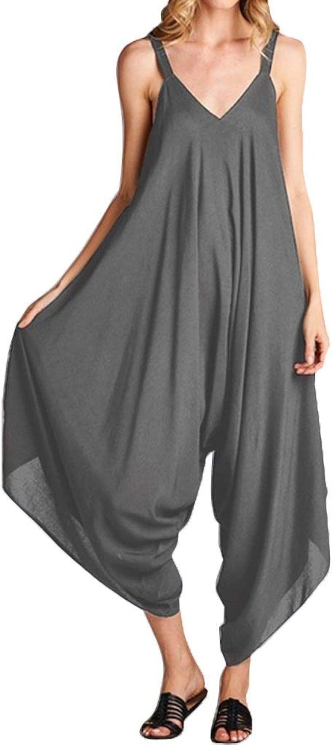 Jumpsuit Damen Sommer Lang Träger V Ausschnitt Elegant Overall Frauen