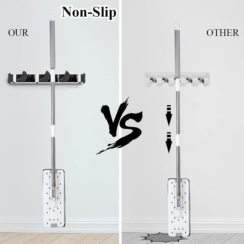 Rofesi Mop Broom Holder Wall Mount, Garage Storage Rack Garden Tool Organizer and Storage Wall Hanger, 3 Positions with 4 Hooks - - 