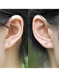 HANFLY - Pendiente de plata de ley 925 con diseño de luna y estrella