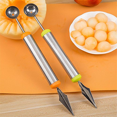 Unmengii Color Random Fashion Stainless Steel Kitchen Dig Ball Scoop Fruit Assorted Spoon Carving Cutter Melon Slicers