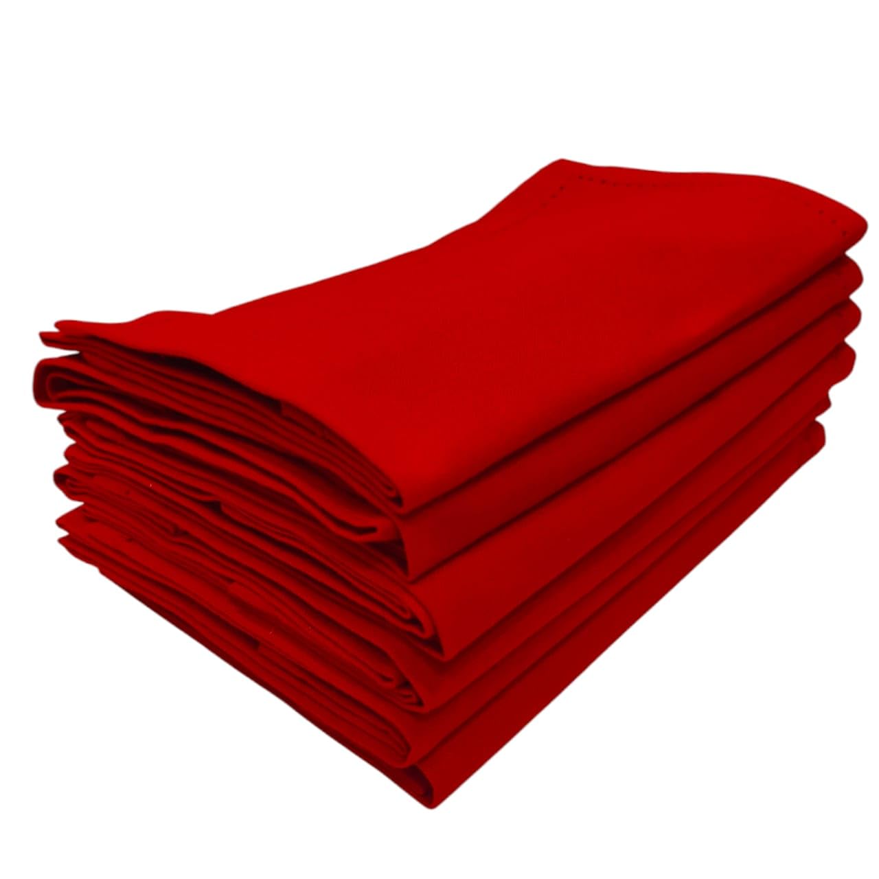 Penguin Home Hemstitched Pure Cotton Washable and Reusable Oversized Kitchen Cloth Napkins 6 Pack, Cloth Napkins for Table Dining, Events, Parties, Lunch - 50 x 50 cm, Christmas Red, Set of 6, GSM 190