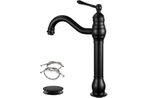 gotonovo Single Handle Vessel Sink Faucet 360° Swivel Bathroom Faucet One Hole Farmhouse Lavatory Vanity Faucet Bowl Sink Mixer Tap with Pop Up Drain, Matte Black