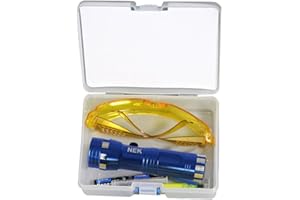 EKDJKK Leak Detector Kit, Air Conditioner Leak Detector Tool Flashlight Oil AC UV Dye Leak Test Detection Kit with Fluorescent Protective Glasses for Car Accessories Replacement(Random)