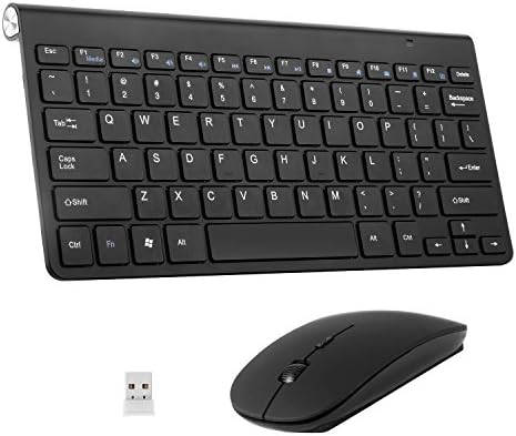 ANCICO 2.4G Mini USB Keyboard with Silent Mouse Combo for Laptop/Desktop/Table and PC, Ultra Slim Portable Mute Wireless Keyboard and Mouse Combo (USB Receiver in Keyboard) Black