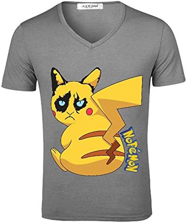 Mcol Nopemon Grumpy Men V Neck Graphic T Shirts Grey