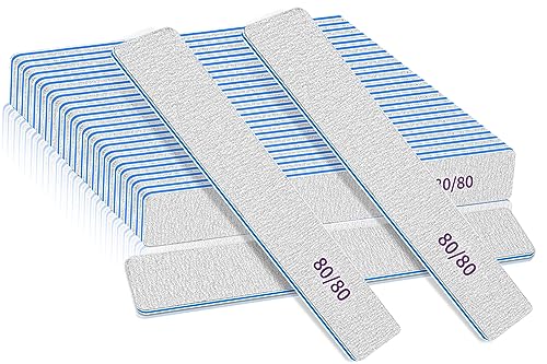 Professional 12-Piece Double-Sided Emery Board Nail File Set for Gel and Acrylic Nails - Washable and Reusable, 80/80 Grit