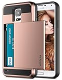 Galaxy S5 Case, Vofolen Hybrid Armor Galaxy S5 Wallet Case Shock Absorption Rubber Soft Bumper Cover Anti-Scratch Protective Shell with Slide Card Holder Slot for Samsung Galaxy S5 (Rose Gold)
