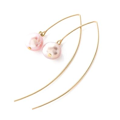 Amazon １粒淡水パール 淡水真珠 K14gf弓型フープピアス ピンク