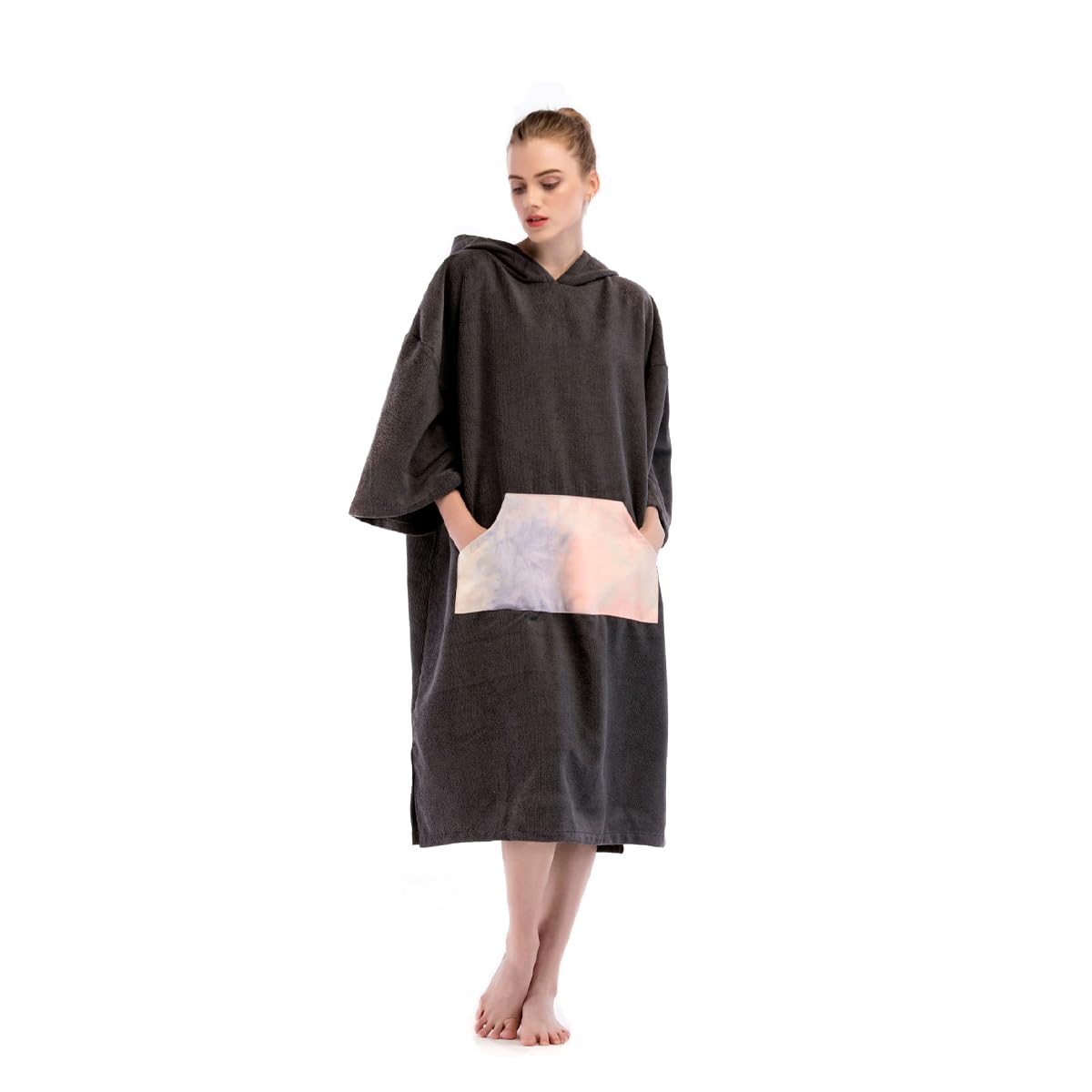 NUZAMAS Surfing Cloak Changing Clothes 3/4 Sleeve Quick-Drying Robe Hooded Microfiber Beach Towel with Pocket for Surfing Beach Swimming