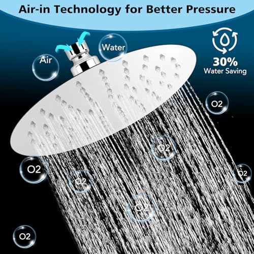 8 Inch/20 cm Shower Sprayer Round Stainless Steel Rain Shower Head with 360° Adjustable, G1/2 Inch, Silver
