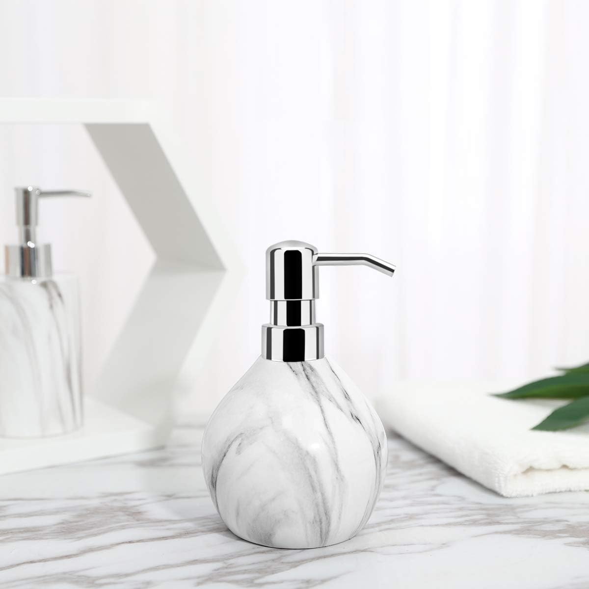 Luxspire Hand Soap Dispenser, 15.2 oz Countertop Hand Lotion Pump Bottles, Lotion Container, Refillable Liquid Hand Soap Jar, Resin Shower Dispensers for Bathroom, Kitchen - White Marble: Home & Kitchen