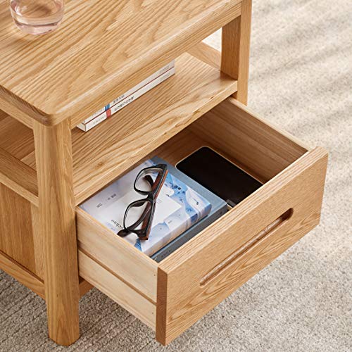 Murong Solid Oak Bedside Table Light Oak Modern Bedside Wooden