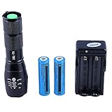Hatori 18650 Flashlight 1000 Lumen Super Bright LED Rechargeable Tactical Flashlights Torch Black Emergency Light with 2 Lithium-ion Batteries and Charger, 5 Mode and Zoomable