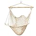 Z ZTDM Hanging Rope Hammock Chair, Large Brazilian Hammock Net Chair Porch Chair Swing Seat for Indoor Outdoor Patio Lawn Garden Backyard - Max. 330 Lbs (Beige)