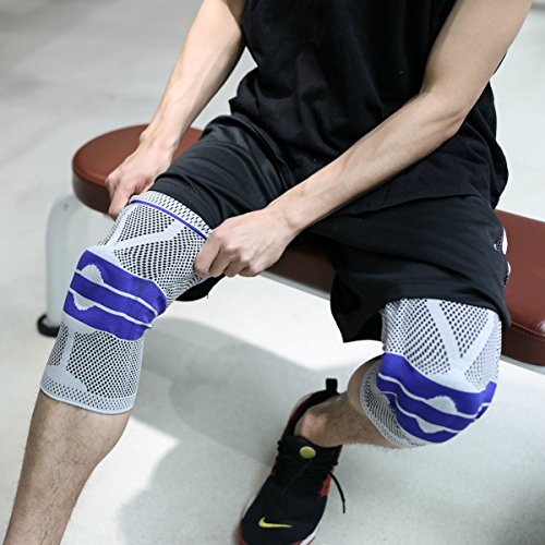 Knee Support Brace Compression Sleeves, Elastic & Adjustable Kneepad Silicon Padded Bracket/Patella Stabilizer/Warm Protector for Meniscus Tear Arthritis pain relief - Single Large