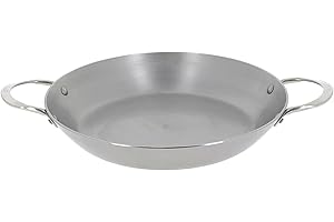 de Buyer Mineral B Round Carbon Steel Paella Pan with 2 Stainless Steel Handles, 31.75cm/12.5 Inch
