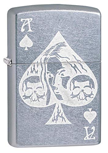 Zippo Ace of Spades Goth Design Street Chrome Pocket Lighter, Silver