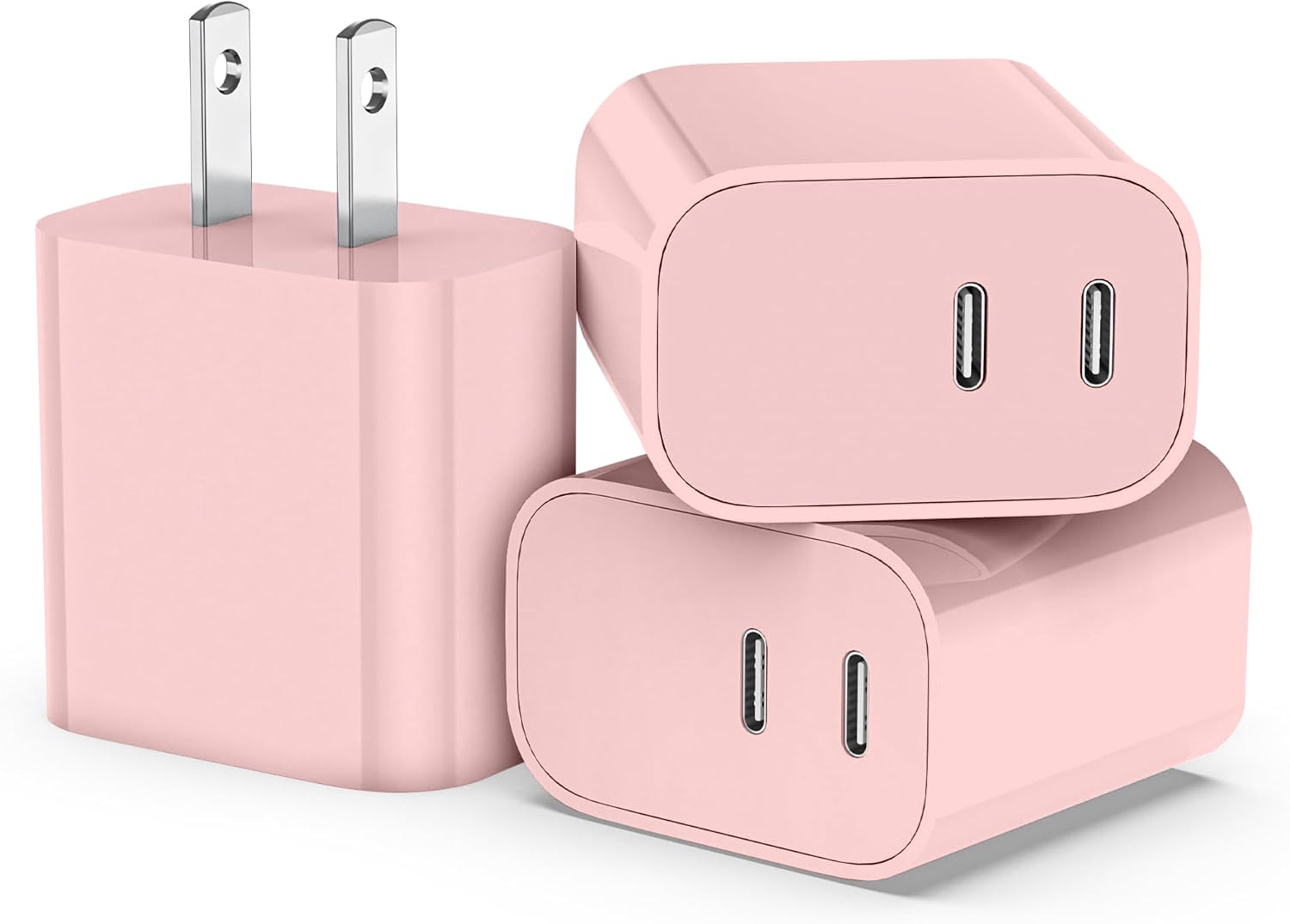 Photo 1 of 20W USB C Charger Block,3-Pack Type C Charging Block,Dual Port USB C Wall Charger Plug for iPhone 16/15/14/13/12/11/ Pro Max/Plus/Xs Max/XR/X,iPad Pro (Pink)