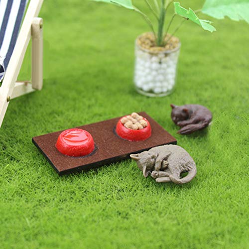 Slendima Mini Wood Resin Pet Dog Cat Food Bowl Model Miniature Ornament Decor for Dollhouse Accessory