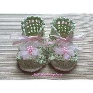 Crochet Pattern Green Baby Girl Sandals 3-6 months