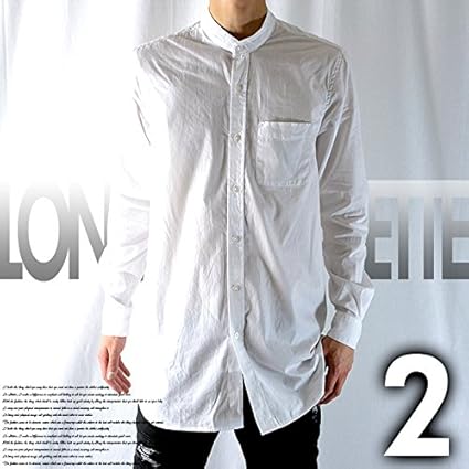 Amazon Co Jp ロングシャツ 白 ロング丈 シャツ メンズ 長袖 ホワイト バンドカラー レギュラーカラー 無地 ドレープ M バンドカラー ホワイト 服 ファッション小物