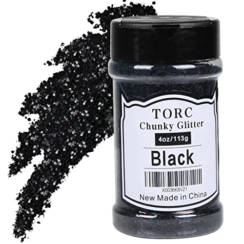 TORC Black Chunky Glitter 4 OZ Glitter for Resin Crafts Tumblers Cosmetic Makeup Nail Art Festival Decoration
